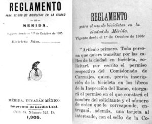 Reglamento para el uso de bicicletas en Mérida Yucatán 1905