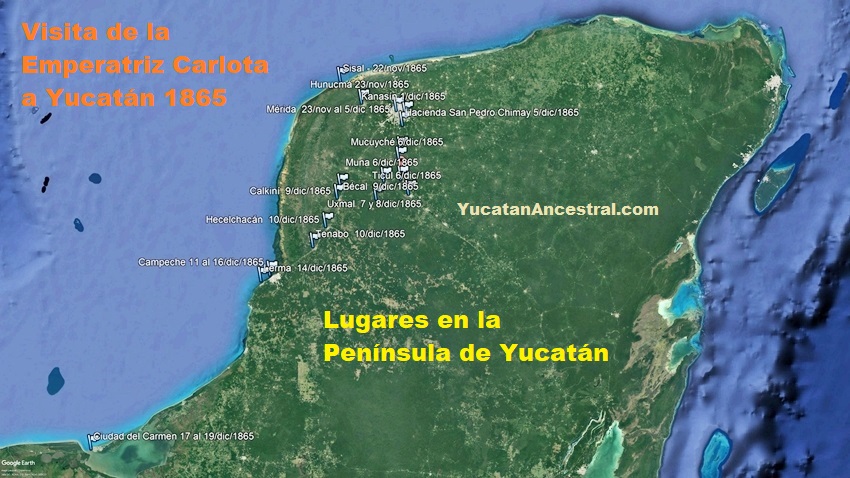 Ruta del viaje de la Emperatriz Carlota a Yucatán