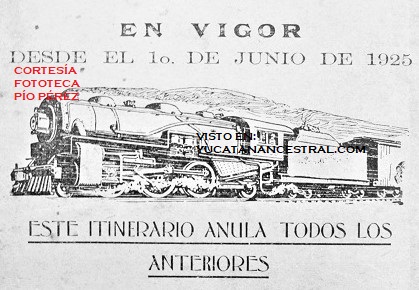 Itinerario Ferrocarril Yucatán 1925